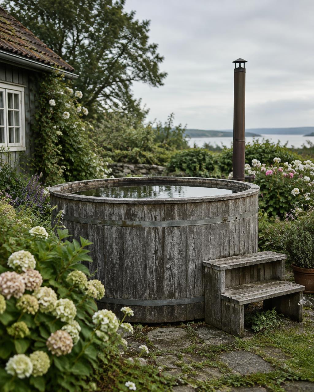 Brænde stablet i en have